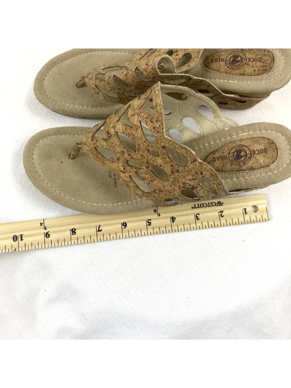 Duck Head Women's Tan Slip-On Cork Dressy Open Toe Wedge Sandals 3